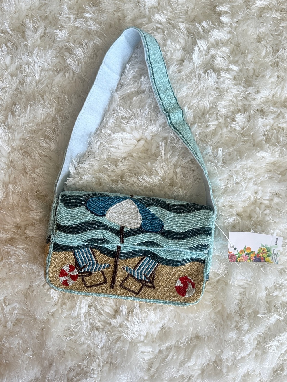 NEW STAUD SOL MER AMERICA BEYOND BEADED Beach UMBRELLA Embroidered Shoulder Bag - Picture 6 of 7